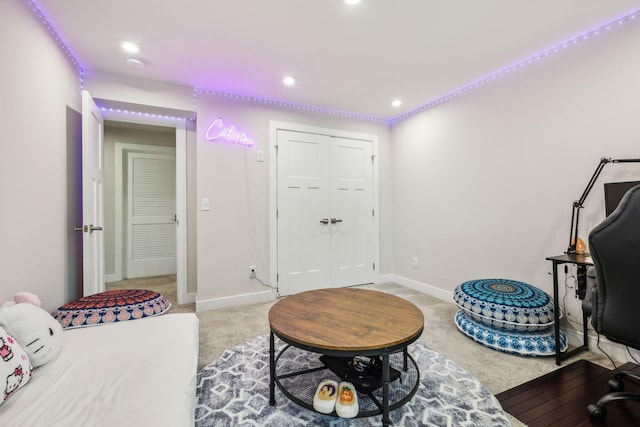 5017 Great Falls Ct, College Grove, TN 37046 - living area with carpet floors, baseboards, and recessed lighting