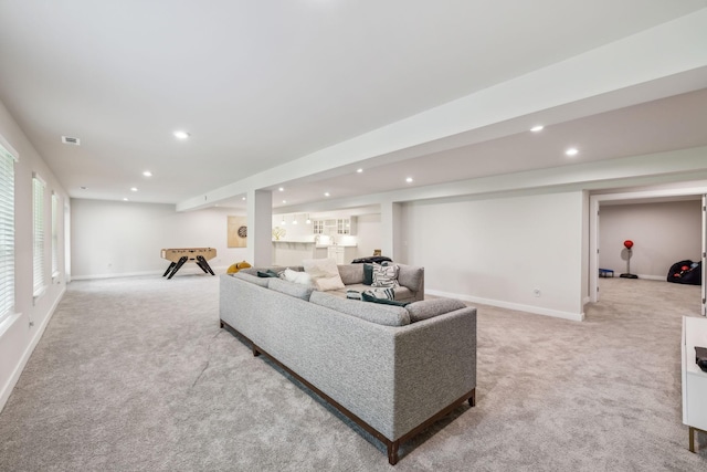5017 Great Falls Ct, College Grove, TN 37046 - living room with light carpet, recessed lighting, and baseboards