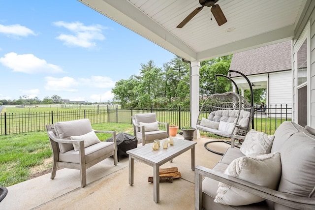 3420 Caroline Farms Dr, Murfreesboro, TN 37129 - view of patio / terrace with outdoor lounge area, a ceiling fan, and a view of rural / pastoral area