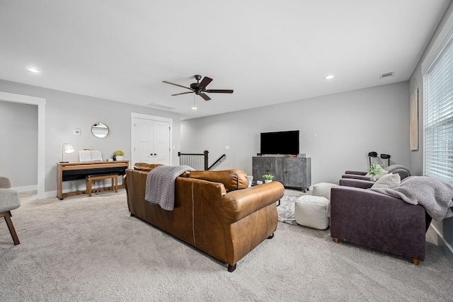 3420 Caroline Farms Dr, Murfreesboro, TN 37129 - carpeted living area with ceiling fan, recessed lighting, and baseboards