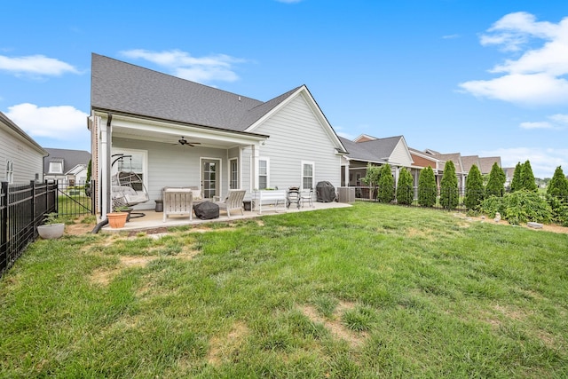 3420 Caroline Farms Dr, Murfreesboro, TN 37129 - back of property featuring a ceiling fan, a patio, and a shingled roof