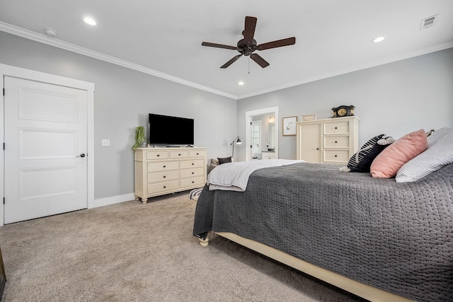 3420 Caroline Farms Dr, Murfreesboro, TN 37129 - bedroom with carpet flooring, recessed lighting, crown molding, a ceiling fan, and baseboards