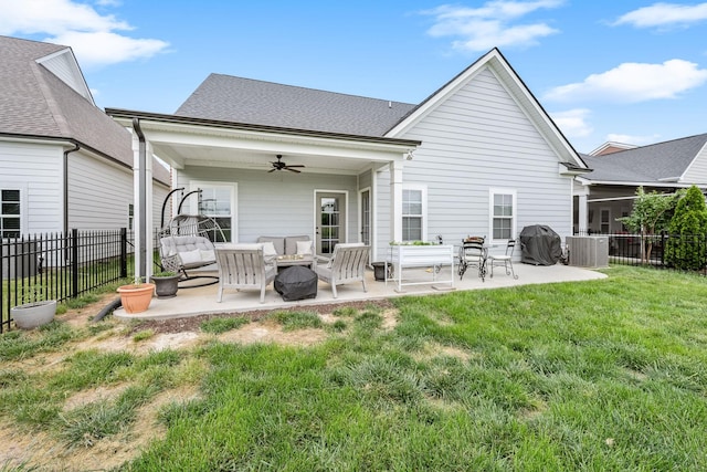 3420 Caroline Farms Dr, Murfreesboro, TN 37129 - rear view of property featuring ceiling fan, outdoor lounge area, a patio area, and central AC