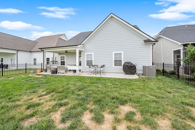 3420 Caroline Farms Dr, Murfreesboro, TN 37129 - rear view of house featuring ceiling fan, cooling unit, and a patio area