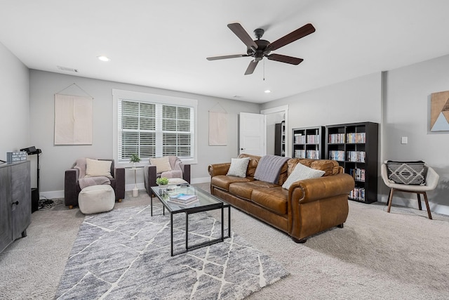 3420 Caroline Farms Dr, Murfreesboro, TN 37129 - carpeted living area featuring a ceiling fan, recessed lighting, and baseboards