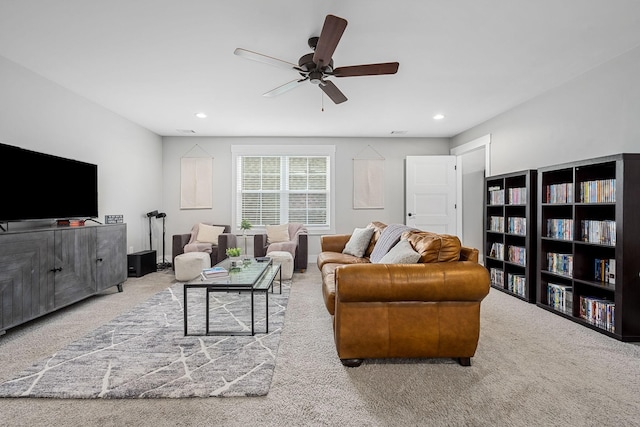 3420 Caroline Farms Dr, Murfreesboro, TN 37129 - living area featuring carpet flooring, a ceiling fan, and recessed lighting