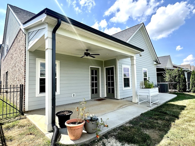 3420 Caroline Farms Dr, Murfreesboro, TN 37129 - rear view of house with ceiling fan, a shingled roof, and a patio