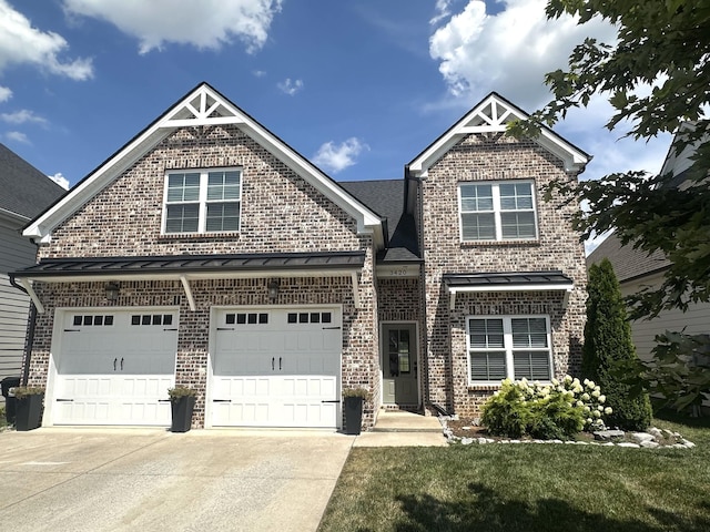 3420 Caroline Farms Dr, Murfreesboro, TN 37129 - view of front of house featuring brick siding, driveway, an attached garage, and a front yard