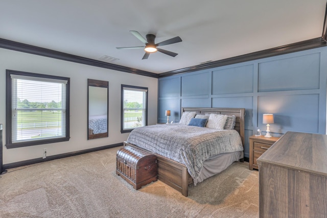107 Churchill Farms Dr, Murfreesboro, TN 37127 - bedroom with visible vents, baseboards, ornamental molding, light carpet, and a decorative wall