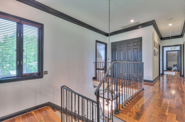 107 Churchill Farms Dr, Murfreesboro, TN 37127 - hall with crown molding, an upstairs landing, a wealth of natural light, and attic access