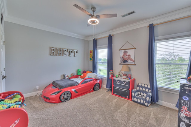 107 Churchill Farms Dr, Murfreesboro, TN 37127 - bedroom with visible vents, carpet, crown molding, and baseboards