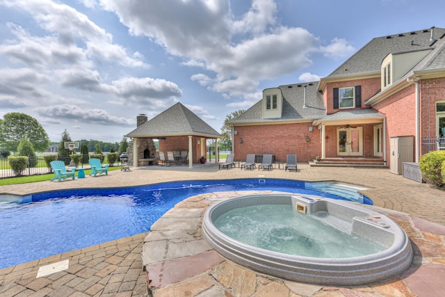 107 Churchill Farms Dr, Murfreesboro, TN 37127 - view of pool featuring a gazebo, a fenced in pool, an outdoor hot tub, a patio area, and french doors