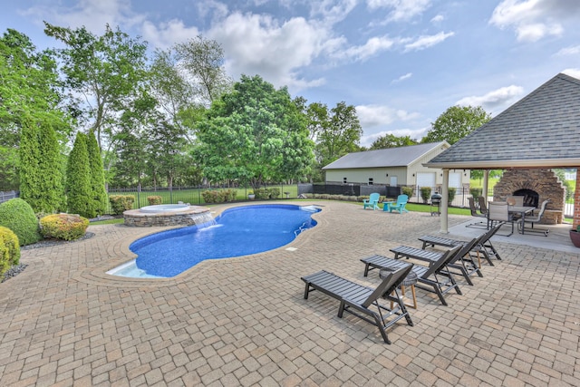 107 Churchill Farms Dr, Murfreesboro, TN 37127 - view of swimming pool featuring a pool with connected hot tub, fence, a gazebo, and a patio area