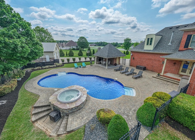 107 Churchill Farms Dr, Murfreesboro, TN 37127 - outdoor pool with a gazebo, a fenced backyard, an in ground hot tub, and a patio
