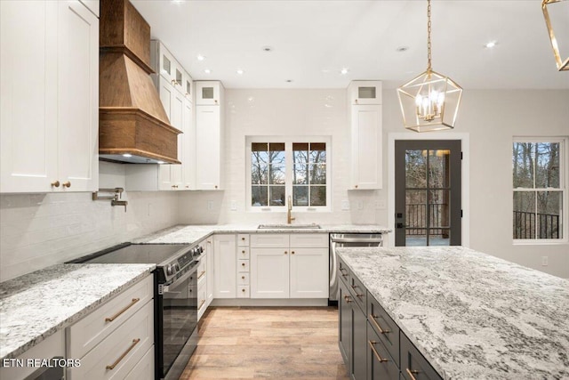 1983 Kaylee Dr, Jefferson City, TN 37760 - kitchen featuring stainless steel dishwasher, premium range hood, white cabinets, a sink, and range with electric cooktop