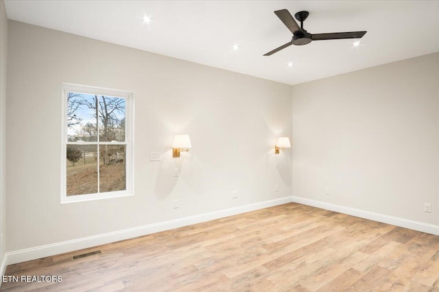 1983 Kaylee Dr, Jefferson City, TN 37760 - empty room featuring visible vents, baseboards, ceiling fan, recessed lighting, and light wood-style flooring