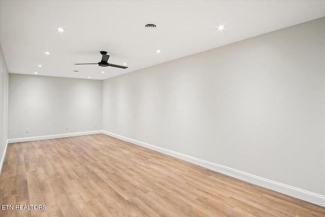 1983 Kaylee Dr, Jefferson City, TN 37760 - spare room featuring visible vents, baseboards, light wood-style floors, ceiling fan, and recessed lighting