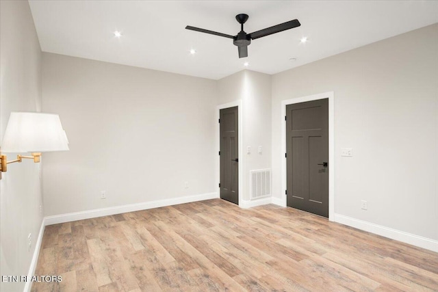 1983 Kaylee Dr, Jefferson City, TN 37760 - spare room with visible vents, a ceiling fan, baseboards, and light wood-type flooring