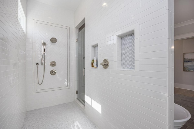 bathroom featuring a stall shower