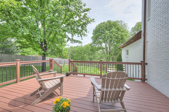 wooden deck featuring a fenced backyard
