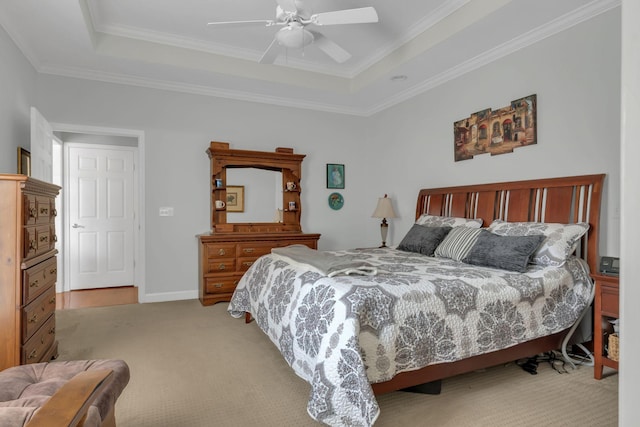 13 Hosier Ct, Lebanon, TN 37087 - carpeted bedroom featuring a tray ceiling, ornamental molding, ceiling fan, and baseboards