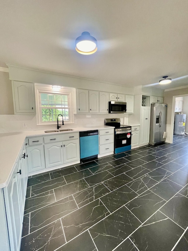 1570 Branch Dr, Lawrenceburg, TN 38464 - kitchen with a sink, stainless steel appliances, white cabinetry, and marble finish floor