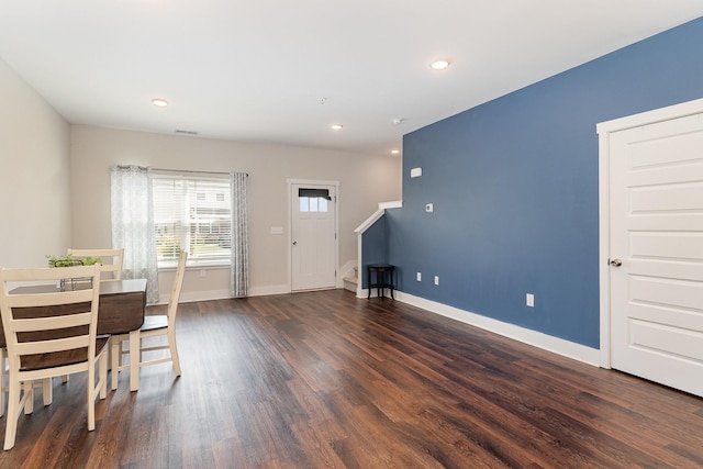 7025 Magnolia Crossings, Spring Hill, TN 37174 - unfurnished living room featuring stairs, wood finished floors, and recessed lighting