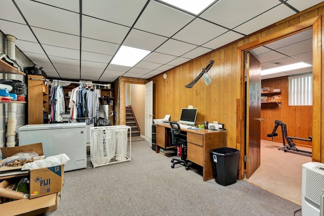 286 Pine Grove Rd, South Pittsburg, TN 37380 - carpeted home office with wood walls and a paneled ceiling