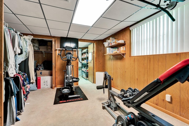286 Pine Grove Rd, South Pittsburg, TN 37380 - workout room featuring carpet floors and wood walls