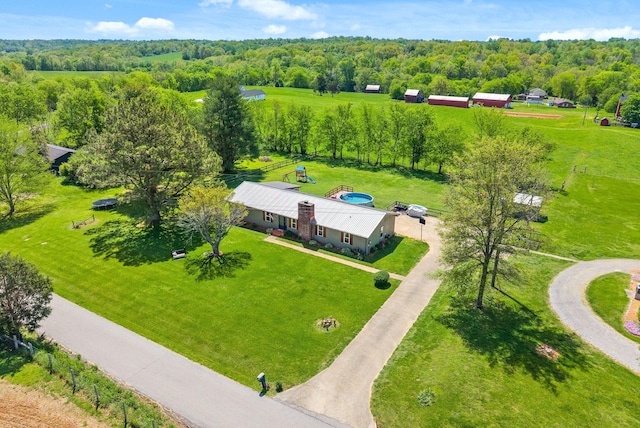 drone / aerial view with a rural view