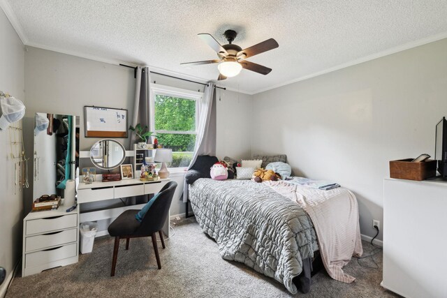 1031 Bayview Dr, Gallatin, TN 37066 - carpeted bedroom featuring ornamental molding, a textured ceiling, and ceiling fan