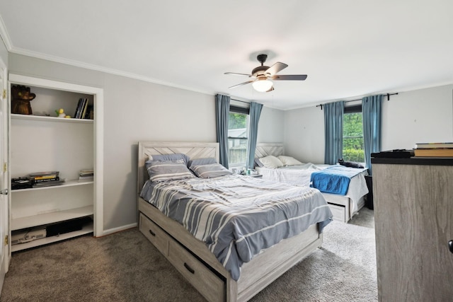 1031 Bayview Dr, Gallatin, TN 37066 - bedroom featuring crown molding, carpet floors, baseboards, and a ceiling fan