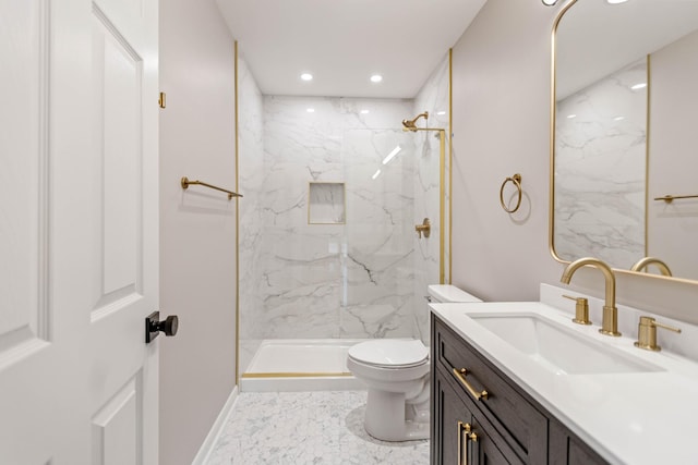 1025 Goshentown Rd, Hendersonville, TN 37075 - full bath with toilet, recessed lighting, a marble finish shower, baseboards, and vanity
