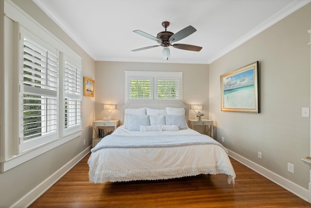 2004 Natchez Trce, Nashville, TN 37212 - bedroom with baseboards, ornamental molding, a ceiling fan, and wood finished floors