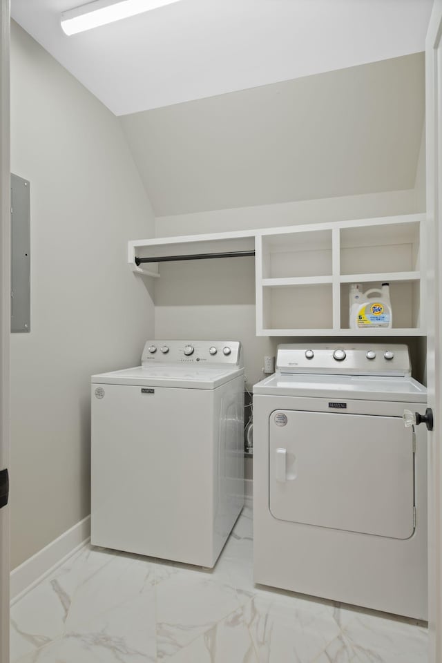 2004 Natchez Trce, Nashville, TN 37212 - laundry area featuring washer and dryer, laundry area, marble finish floor, and electric panel