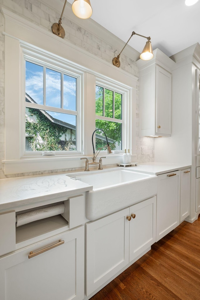 2004 Natchez Trce, Nashville, TN 37212 - kitchen with a sink, light countertops, dark wood finished floors, and white cabinetry