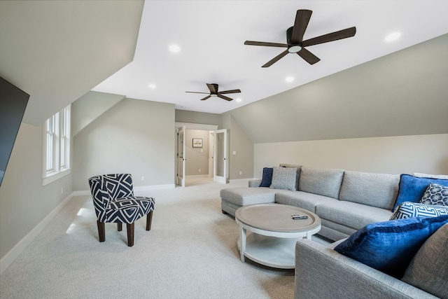 2004 Natchez Trce, Nashville, TN 37212 - living room with lofted ceiling, carpet flooring, baseboards, recessed lighting, and a ceiling fan