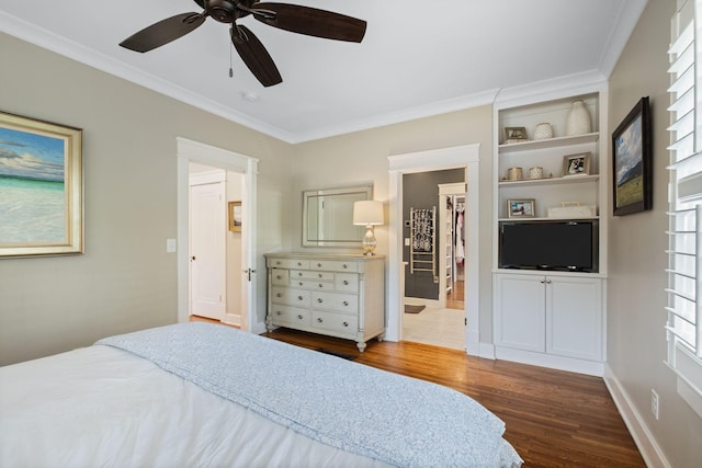 2004 Natchez Trce, Nashville, TN 37212 - bedroom featuring crown molding, baseboards, ceiling fan, and wood finished floors