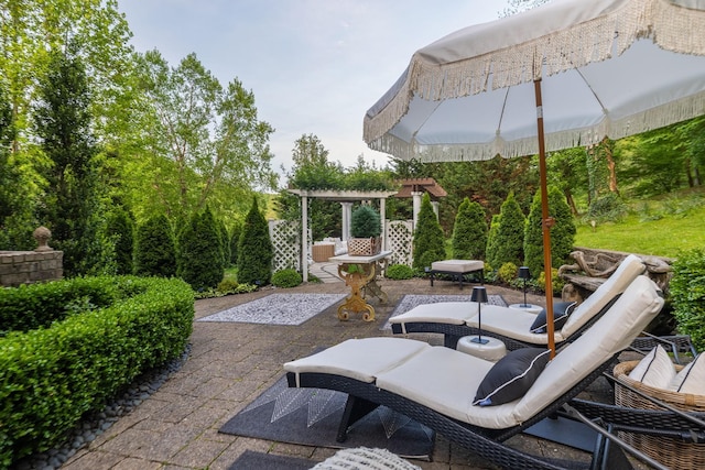 view of patio / terrace featuring a pergola