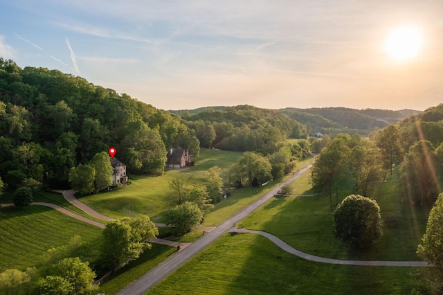 view of aerial view at dusk
