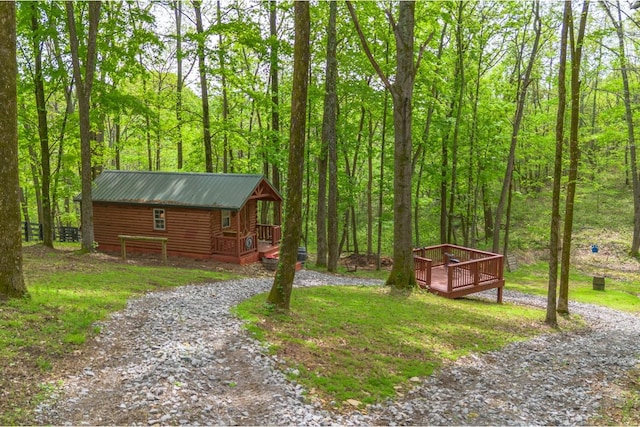 6498 Arno College Grove Rd, College Grove, TN 37046 - view of yard with a forest view and a wooden deck