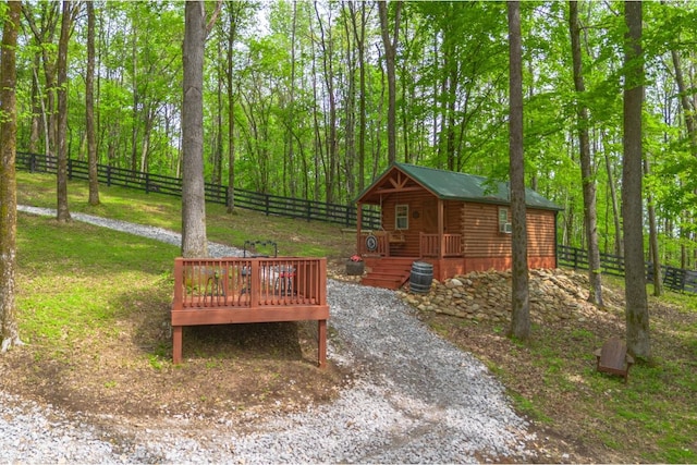 6498 Arno College Grove Rd, College Grove, TN 37046 - view of community with a fenced backyard, an outbuilding, and a deck
