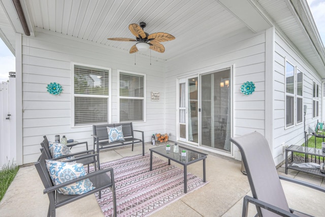 view of patio / terrace with an outdoor hangout area and a ceiling fan