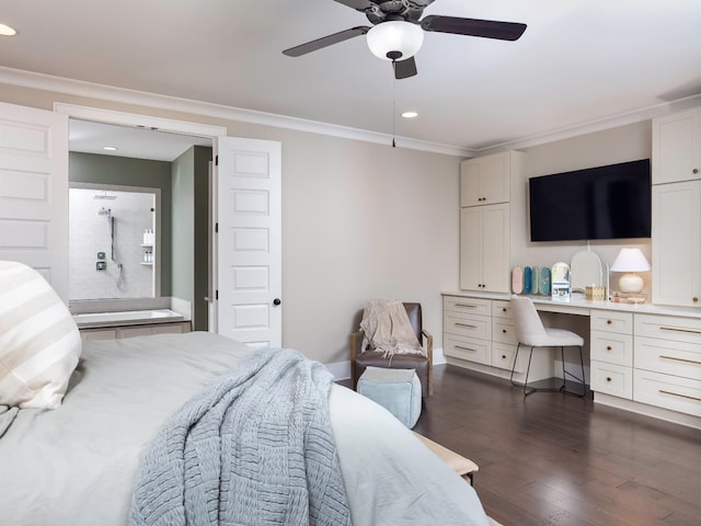 2025 Hornsby Dr, Franklin, TN 37064 - bedroom with ornamental molding, dark wood-style flooring, recessed lighting, and built in desk