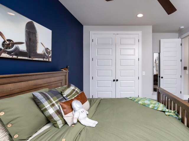 2025 Hornsby Dr, Franklin, TN 37064 - bedroom featuring a ceiling fan, a closet, and recessed lighting