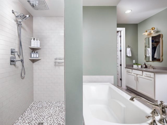 2025 Hornsby Dr, Franklin, TN 37064 - full bath featuring vanity, a garden tub, tiled shower, and visible vents
