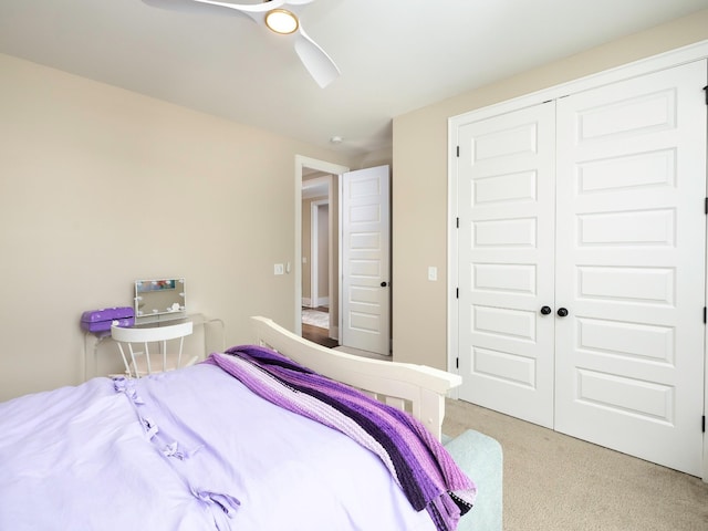 2025 Hornsby Dr, Franklin, TN 37064 - bedroom with a ceiling fan, a closet, and light colored carpet