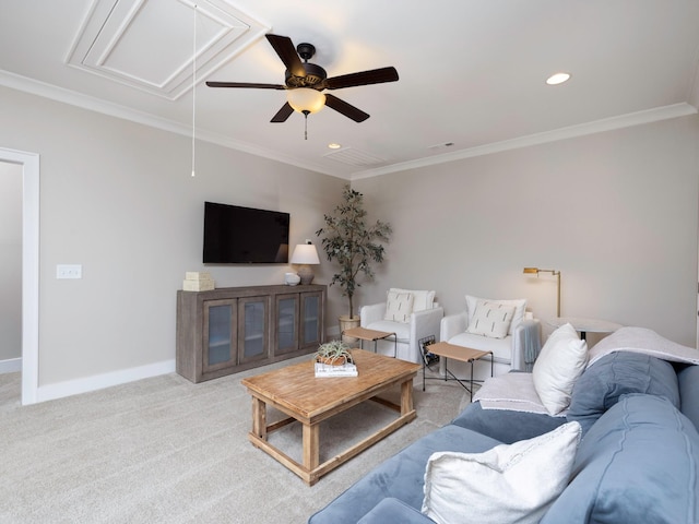2025 Hornsby Dr, Franklin, TN 37064 - living room with recessed lighting, ceiling fan, baseboards, and attic access