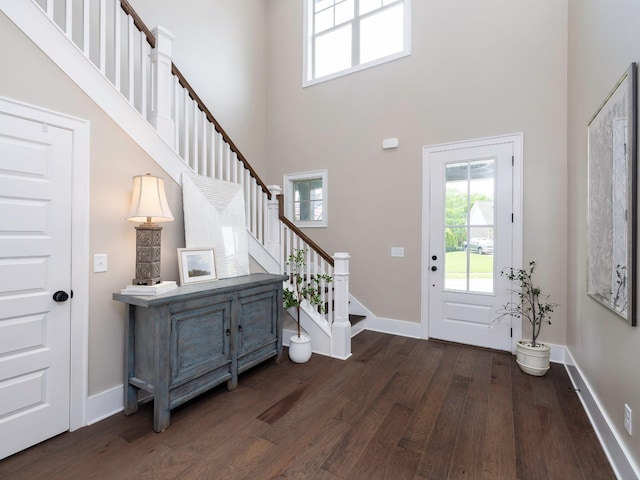 2025 Hornsby Dr, Franklin, TN 37064 - entryway featuring plenty of natural light, dark wood finished floors, a towering ceiling, and stairway
