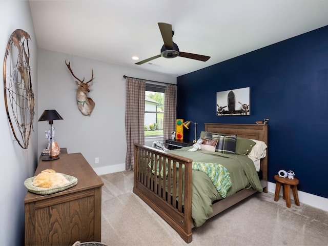 2025 Hornsby Dr, Franklin, TN 37064 - bedroom featuring recessed lighting, baseboards, light colored carpet, and ceiling fan